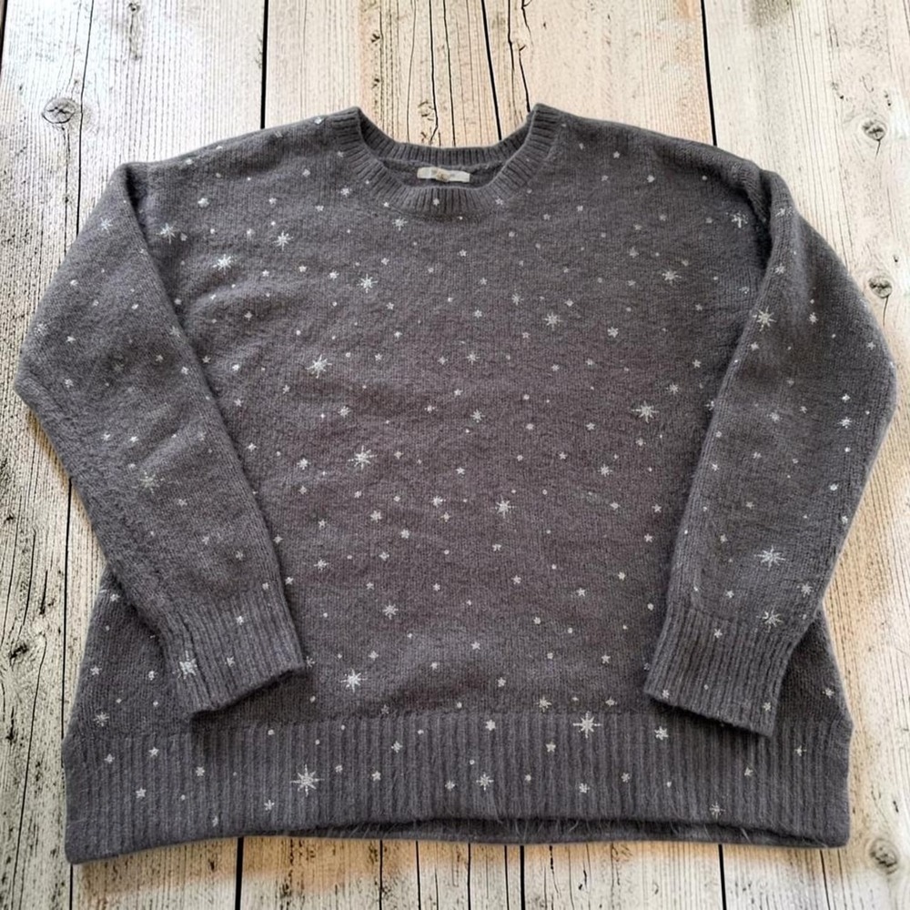Star Snowflake Glitter Crew Neck Sweater‎ Gray Womens Small Maurices